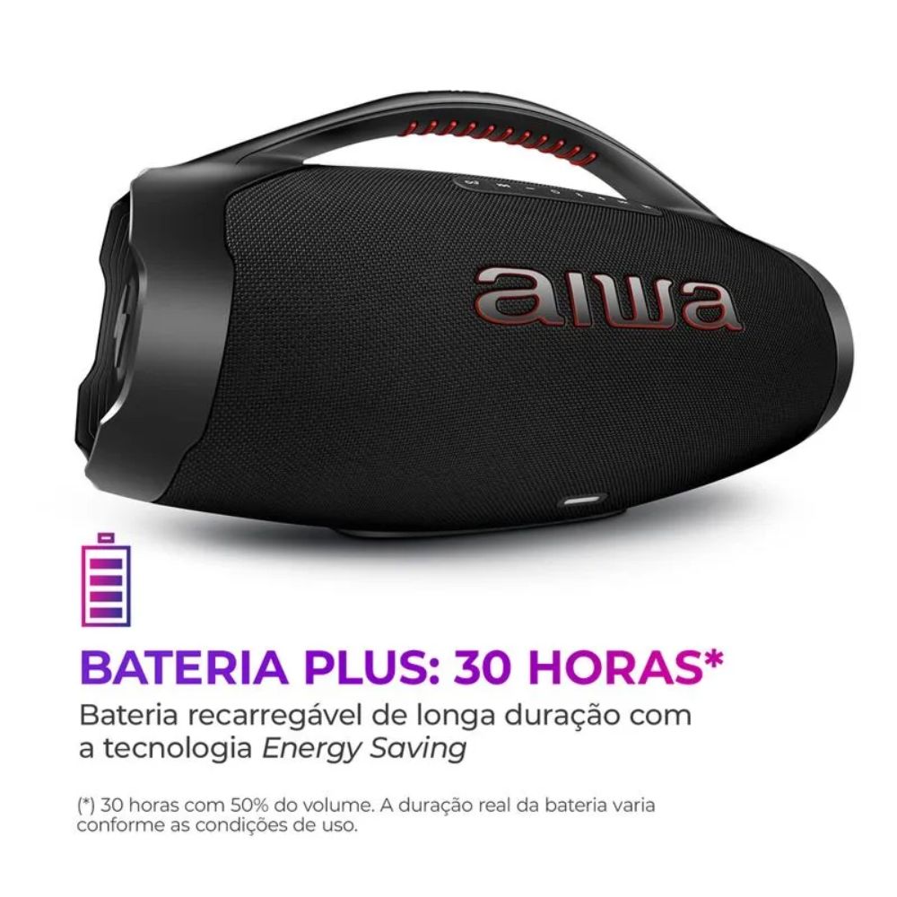 Caixa de Som Boombox Aiwa AWS-BBS-01-B Bluetooth IP66 TWS Caixa de Som Boombox Aiwa AWS-BBS-01-B Bluetooth IP66 TWS